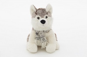 JH-9932A  Plush Husky Dog with Scarf in Brown color
