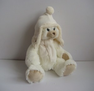 JH-9866C Plush Bear in Light Beige color with Christmas Hat and Scarf