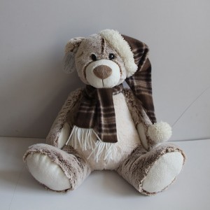 JH-9931D Plush Bear in Light Brown color with Hat + Scarf