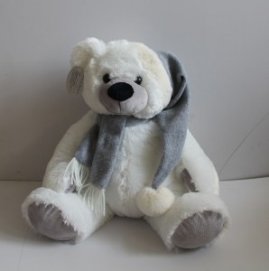 JH-9938A Plush Bear with Hat + Scarf in Light Biege color