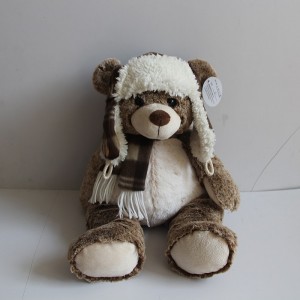 JH-9937B Plush Bear with Hat + Scarf in Brown color