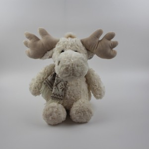 JH-1074A Plush Reindeer with scarf sitting position in Cream  color