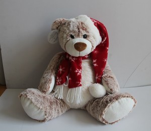 JH-9931A Plush Bear in Light Brown color with Hat + Scarf