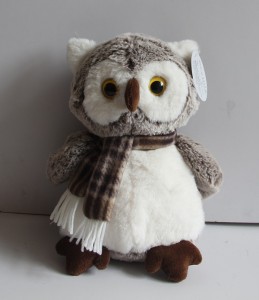 JH-9936B  Plush Owl with Scarf in Brown color