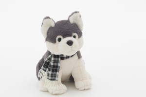 JH-9927D Plush Dog with scarf sitting position in Grey color