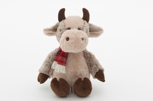 JH-9998C Plush Cow with scarf in Light Brown Color