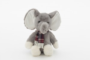 JH-1001B Plush Elephant with scarf Sitting position in Light Grey color
