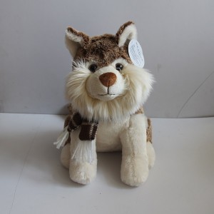 JH-9932D  Plush Husky Dog with Scarf in Brown color