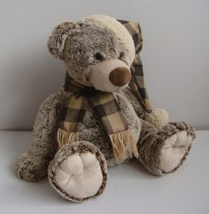 JH-9865A Plush Bear in Brown color with Christmas Hat and Scarf