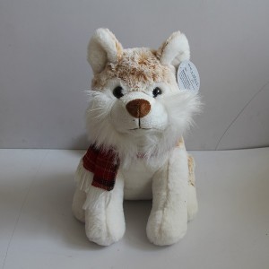 JH-9932C  Plush Husky Dog with Scarf in Light Brown color