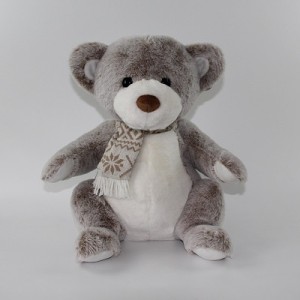 JH-1070A Plush Bear with scarf sitting position in Brown  color