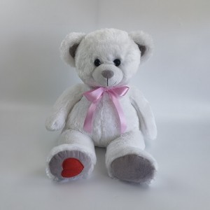 JH-9959G-1 Plush bear in White color with pink ribbon