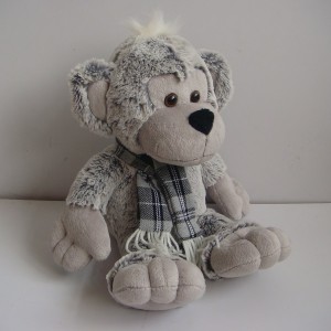JH-9868D Plush Monkey in Light Grey color with Scarf