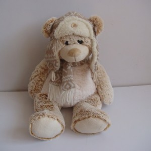 JH-9864C Plush Bear in Light Beige color with Christmas Hat and Scarf
