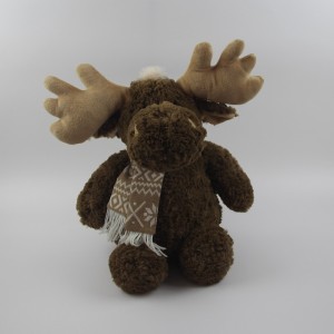 JH-1074C Plush Reindeer with scarf sitting position in Brown  color