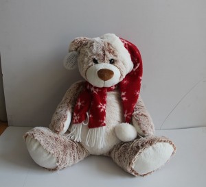 JH-9931A Plush Bear in Light Brown color with Hat + Scarf