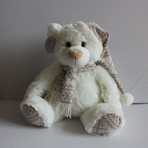 JH-9938C Plush Bear with Hat + Scarf in Light Biege color
