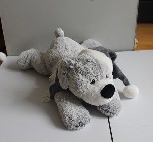 JH-9935A  Plush Lying Bear with Scarf in Grey color
