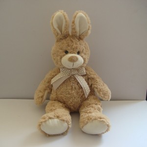 JH-9858A Plush Bunny in Light Brown color with bow .