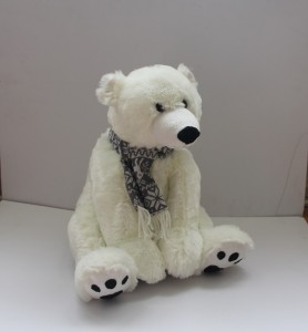 JH-9908D Plush Polar bear in Light Beige color with scarf