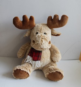 JH-9925B Plush Moose in Light Brown color with Scarf