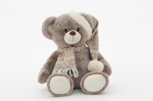 JH-9959A Plush Bear with hat and scarf in Light Brown color