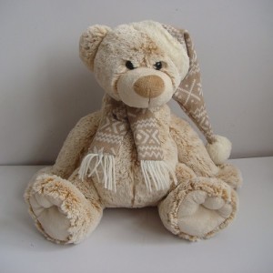 JH-9865D Plush Bear with Hat and scarf sitting position in Cream color