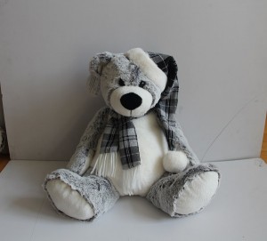 JH-9931B Plush Bear in Light Grey color with Hat + Scarf