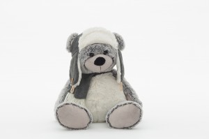 JH-9864A Plush Bear with Hat and scarf sitting position in Grey color