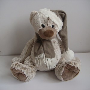 JH-9865C Plush Bear in Light Brown color with Christmas Hat and Scarf