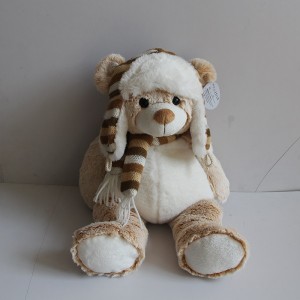 JH-9937A Plush Bear with Hat + Scarf in Biege color