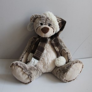 JH-9931C Plush Bear in Brown color with Hat + Scarf