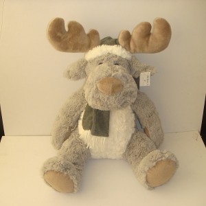 JH-9842A Plush Reindeer in Light Grey color with Brown hat