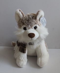 JH-9932B  Plush Husky Dog with Scarf in Light Brown color