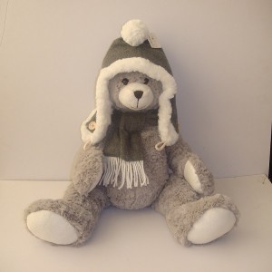 JH-9841A Plush Bear with hat in Light Grey color