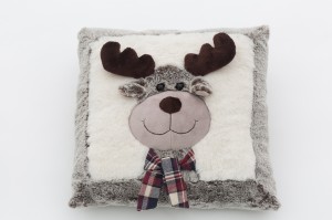 JH-9957B Plush Pillow-Reindeer  with scarf in Light Brown color