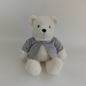 JH-1082A Plush Bear in White color with Grey clothes