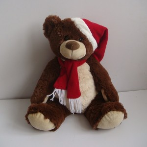 JH-9870A Plush Bear in Brown color with Hat + Scarf