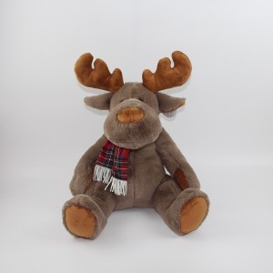 JH-9960H Plush Reindeer with scarf sitting position in Brown color