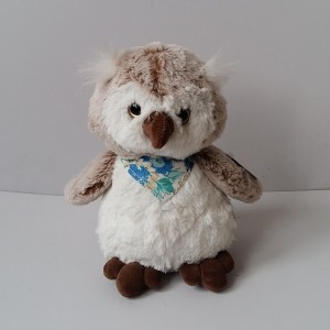 JH-9891B Plush Owl in Light Brown color with Scarf