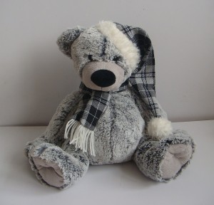 JH-9865B Plush Bear in Grey color with Christmas Hat and Scarf