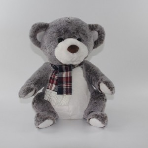 JH-1070C Plush Bear with scarf sitting position in Dark Brown  color